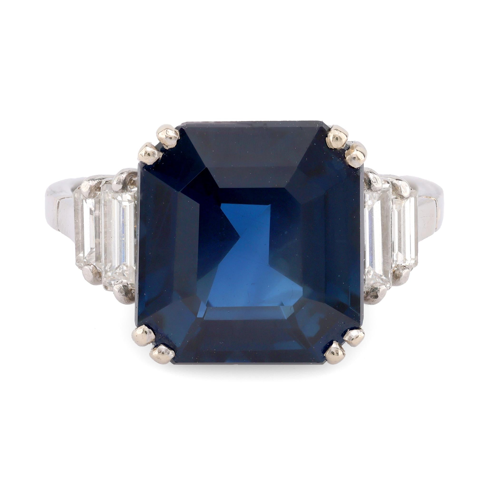 Mid Century French GIA 6.93 Carat Octagonal Cut Sapphire Diamond Platinum Ring  Jack Weir & Sons   