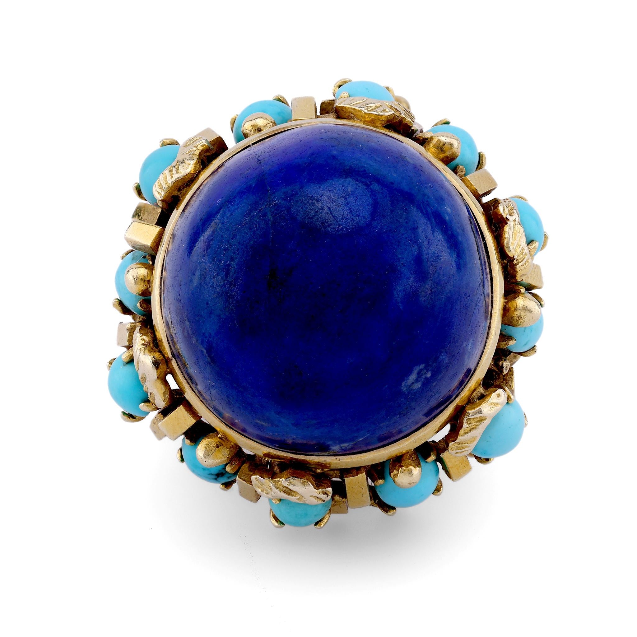 Vintage Large Lapis Lazuli Turquoise 14K Yellow Gold Cocktail Ring  Jack Weir & Sons   