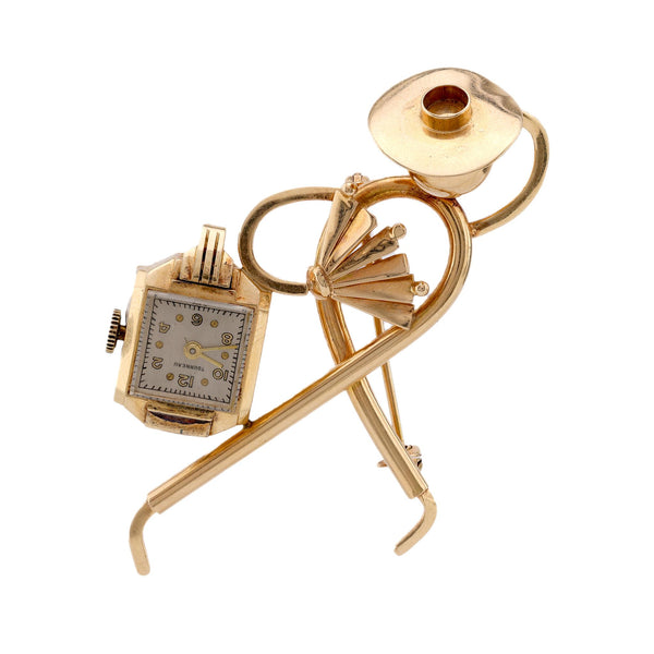 Vintage Tourneau 14K Yellow Gold Figure Watch Brooch  Tourneau   