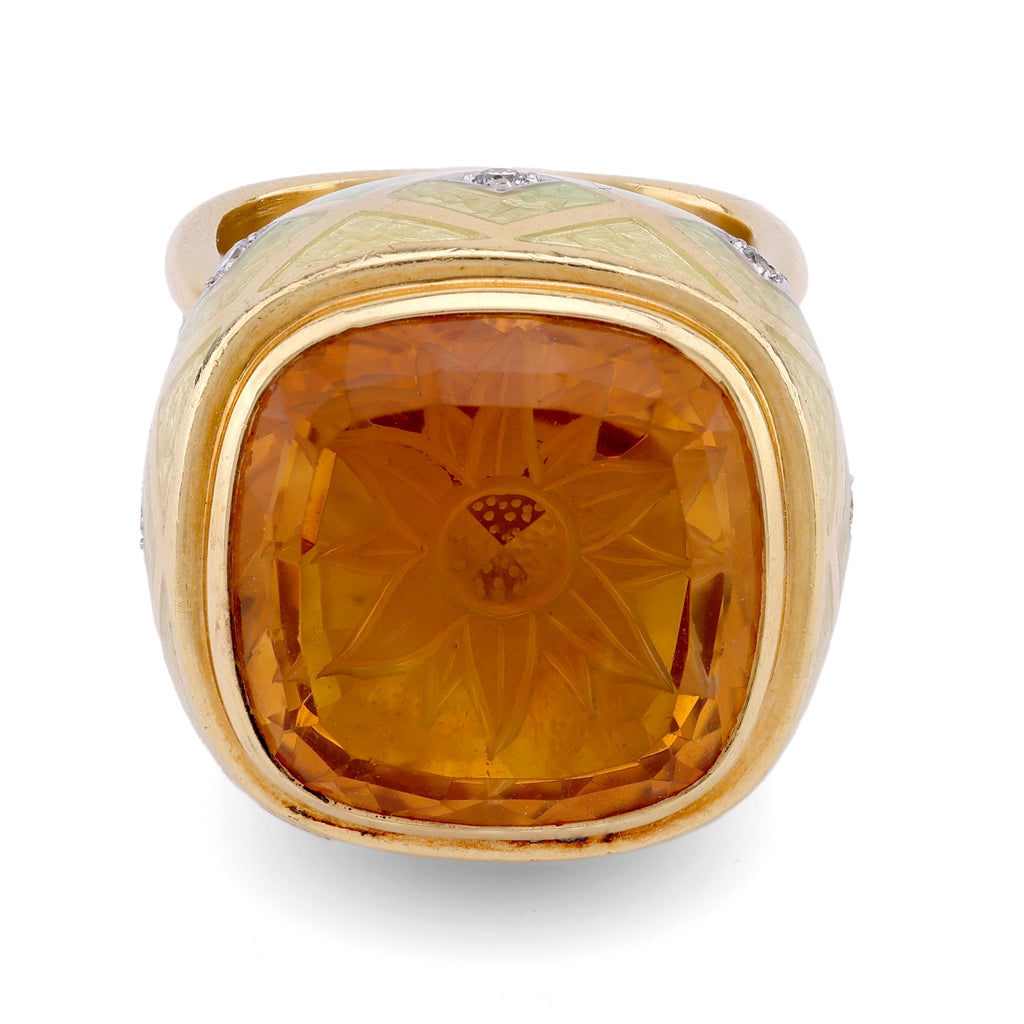 Stephen Webster Sunflower Intaglio Citrine Diamond 18K Yellow Gold Cocktail Ring  Stephen Webster   