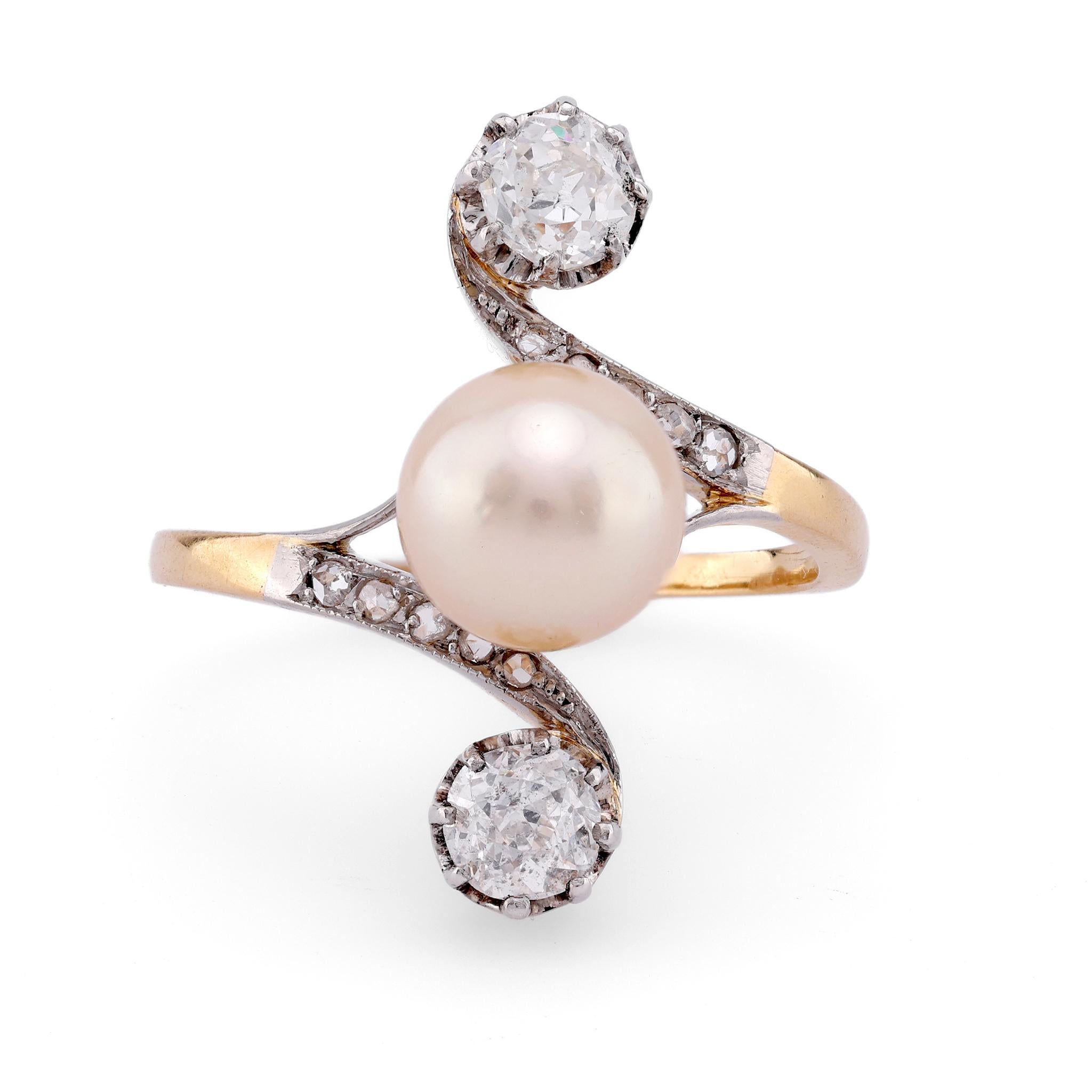 Belle Époque Pearl Diamond 18K Yellow Gold Toi Et Moi Ring  Jack Weir & Sons   