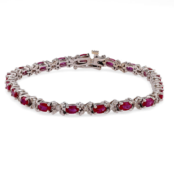 Vintage 3.5 Carat Oval Ruby Diamond 14K White Gold Bracelet  Jack Weir & Sons   