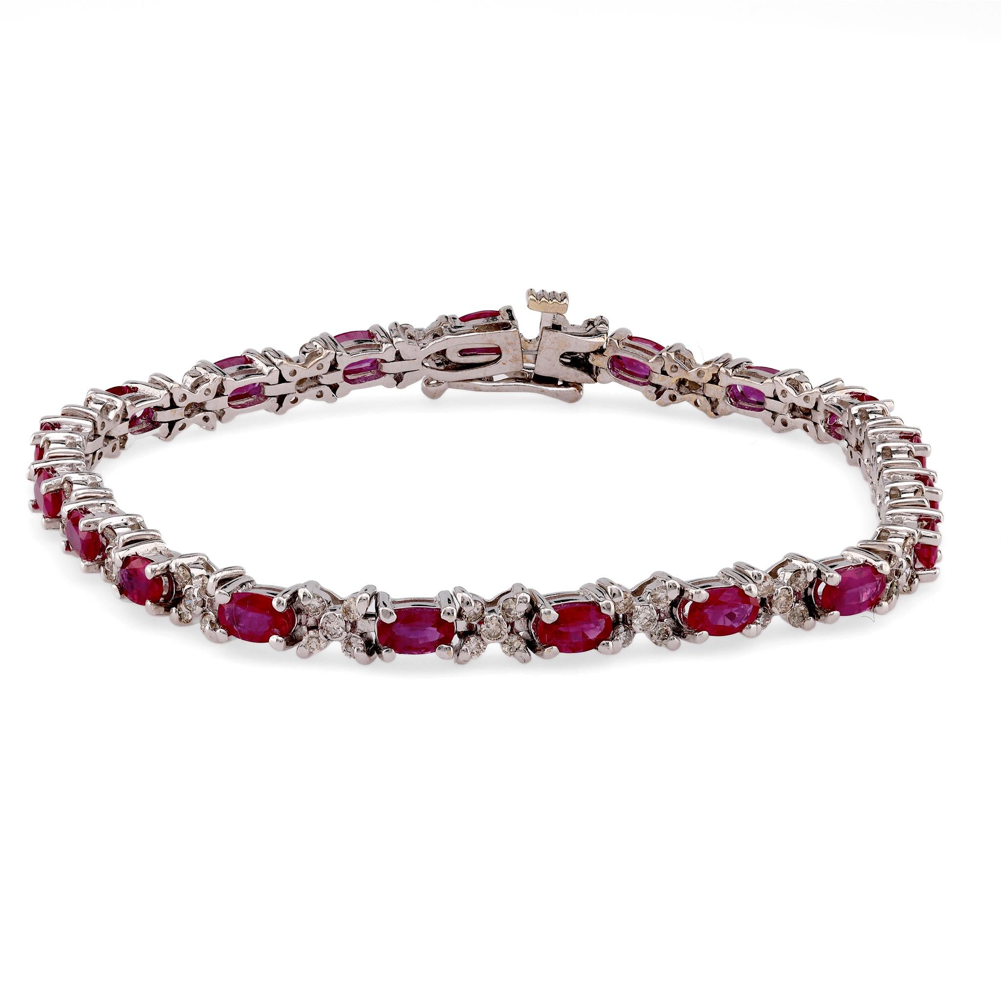 Vintage 3.5 Carat Oval Ruby Diamond 14K White Gold Bracelet Bracelets Jack Weir & Sons   