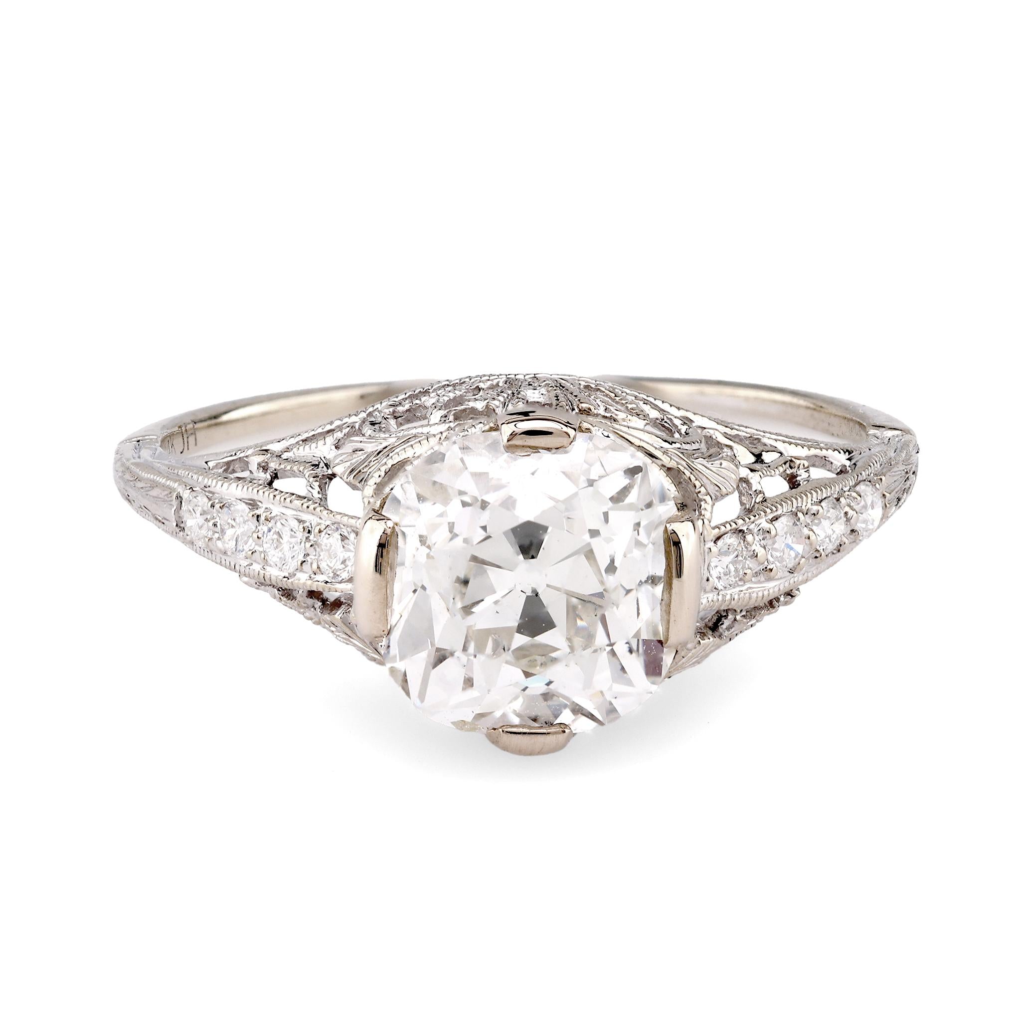 Art Deco GIA 1.78 Carat Old Mine Cut Diamond 14K White Gold Filigree Ring Rings Jack Weir & Sons   