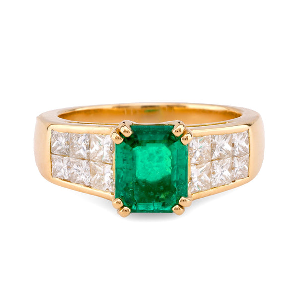 Vintage French GIA 1.25 Carat Colombian Emerald Diamond 18K Yellow Gold Ring  Jack Weir & Sons   