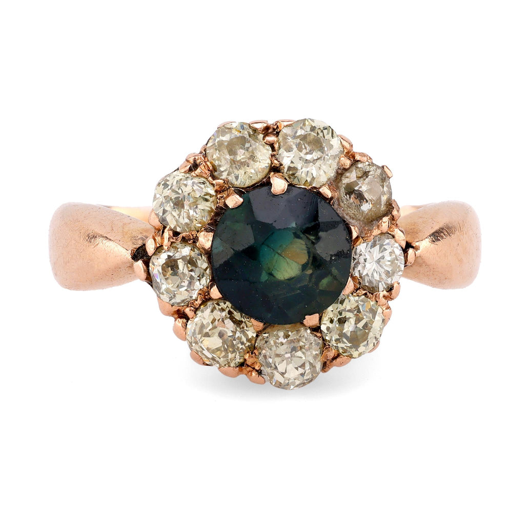 Victorian Sapphire Diamond 18K Rose Gold Cluster Ring  Jack Weir & Sons   