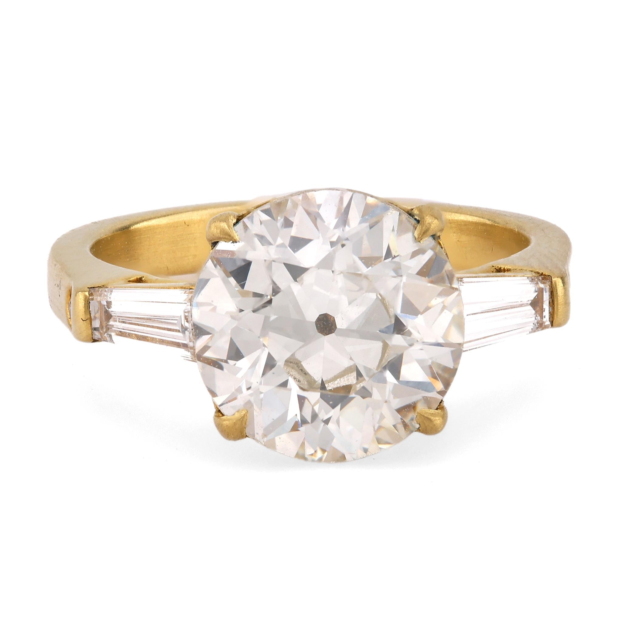 Vintage GIA 2.89 Carat Circular Brilliant Cut Diamond 18K Yellow Gold Ring  Jack Weir & Sons   