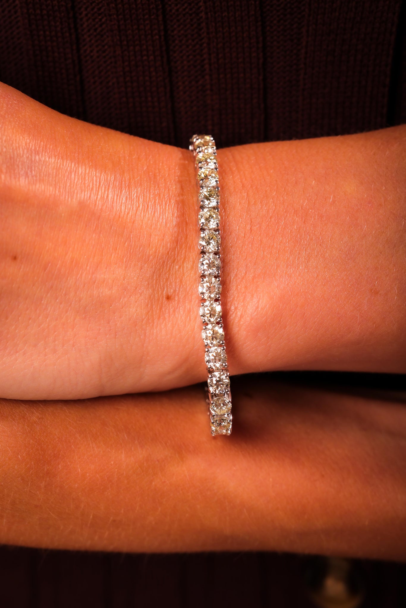 Vintage 12.95 Carat Round Brilliant Cut Diamond 14K White Gold Tennis Bracelet Bracelets Jack Weir & Sons   