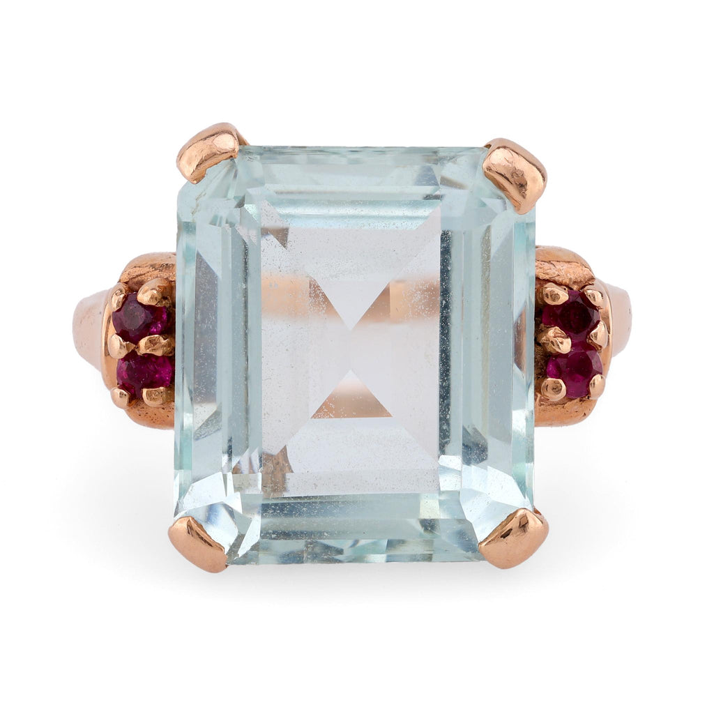 Retro Aquamarine Ruby 14K Rose Gold Cocktail Ring  Jack Weir & Sons   