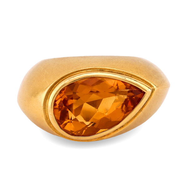 Vintage 4.3 Carat Pear Shape Citrine 18K Yellow Gold Bezel Ring  Jack Weir & Sons   