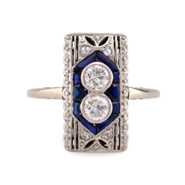 Art Deco Diamond Sapphire 18K White Gold Two Stone Ring  Jack Weir & Sons   