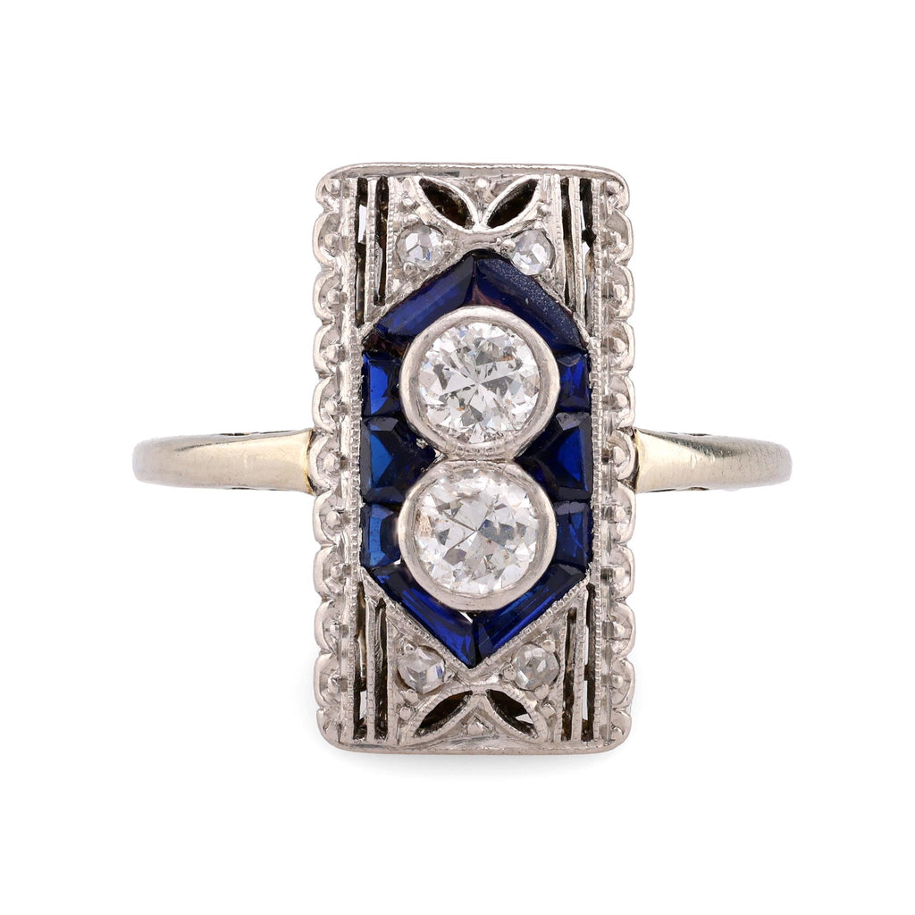 Art Deco Diamond Sapphire 18K White Gold Two Stone Ring  Jack Weir & Sons   