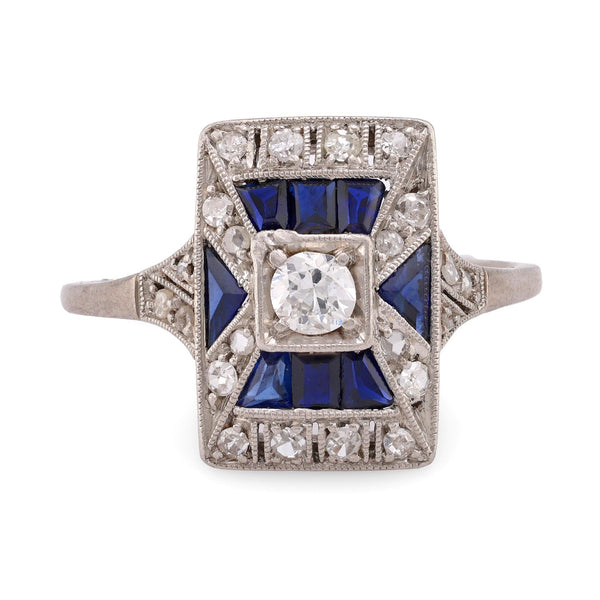 Art Deco Diamond Sapphire Platinum Ring  Jack Weir & Sons   