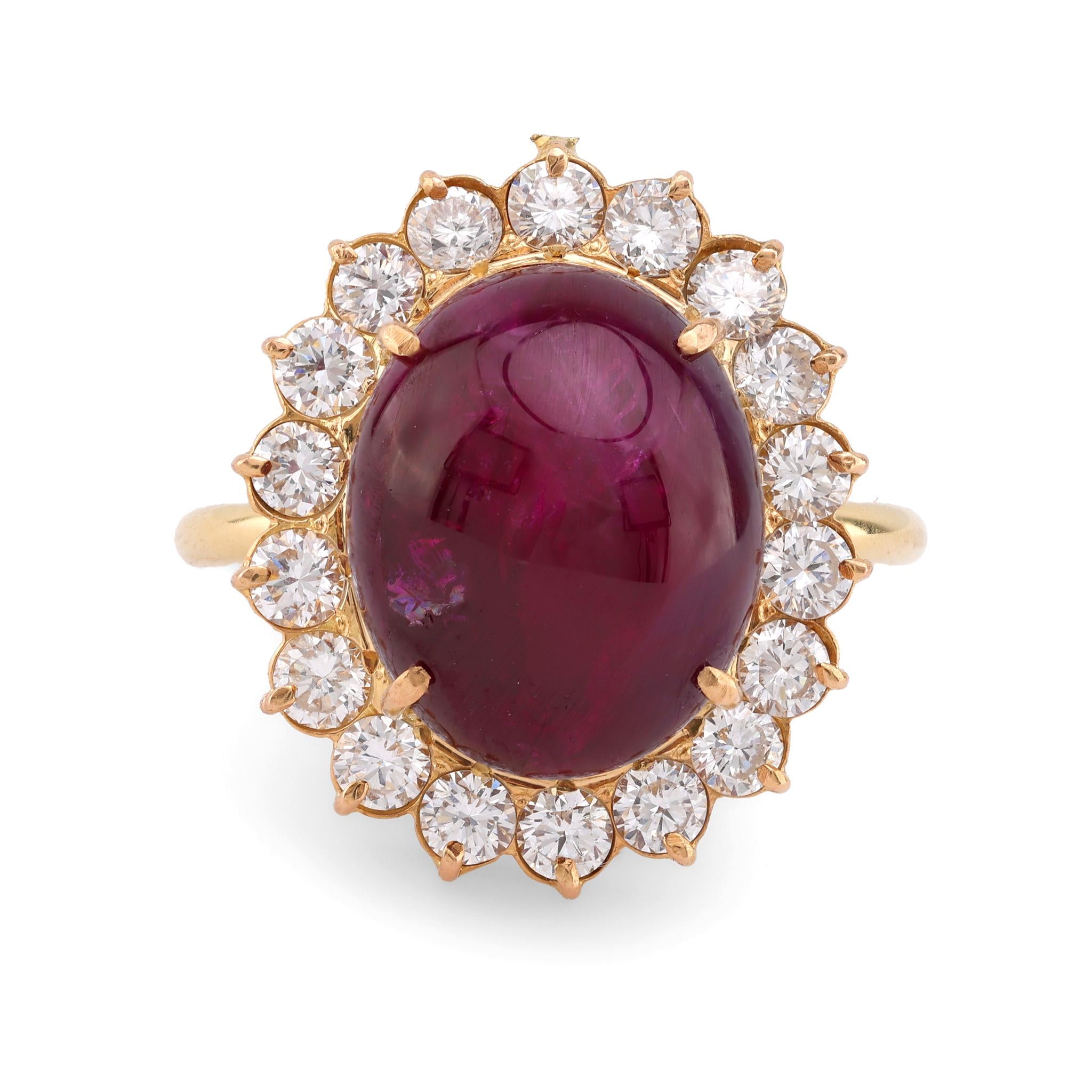 Vintage GIA 9.5 Carat Burma No Heat Ruby Diamond 18K Yellow Gold Ring Rings Jack Weir & Sons   