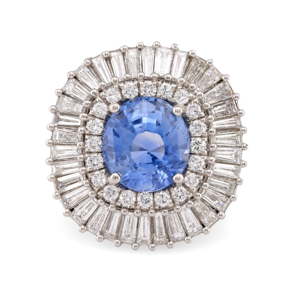 Vintage GIA 6.25 Carat No Heat Sapphire Diamond Platinum Cocktail Ring Rings Jack Weir & Sons   