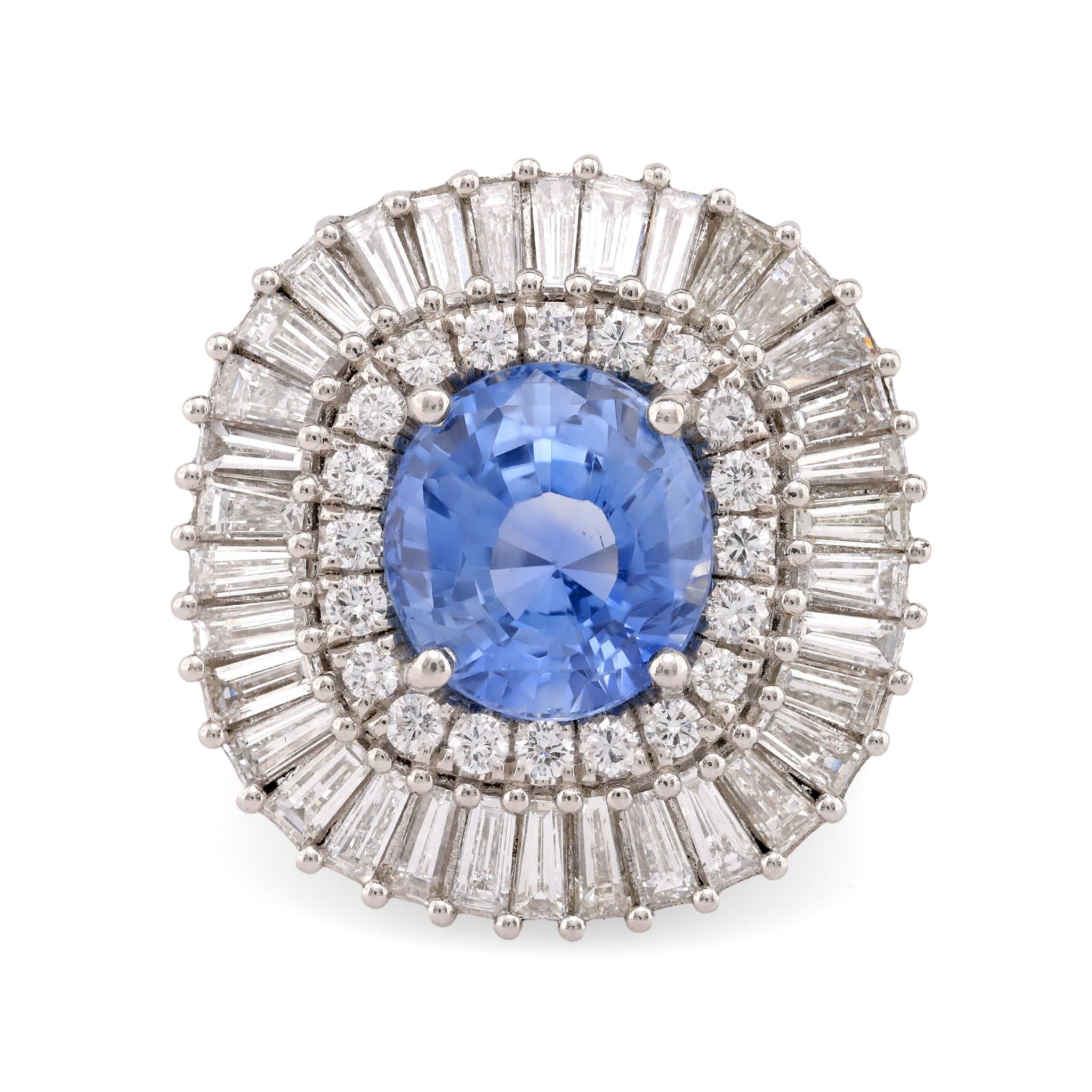 Vintage GIA 6.25 Carat No Heat Sapphire Diamond Platinum Cocktail Ring  Jack Weir & Sons   