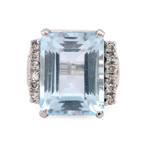 Vintage 15.3 Carat Aquamarine Diamond 14K White Gold Cocktail Ring  Jack Weir & Sons   