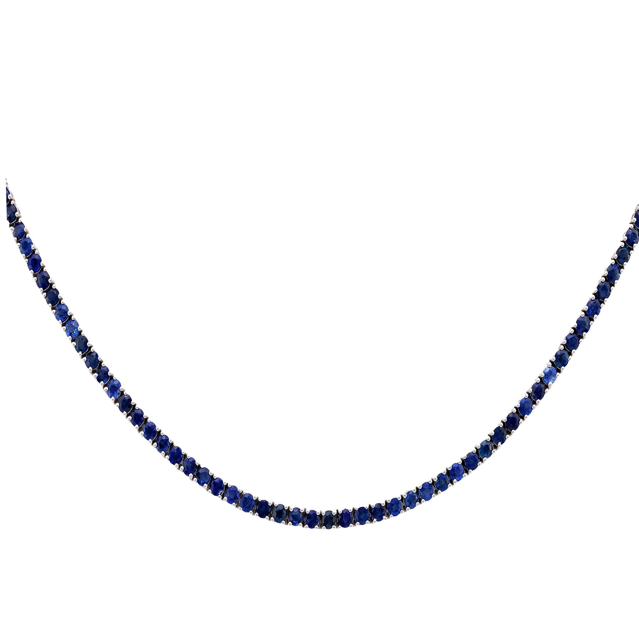 Vintage 10.02 Carat Sapphire 14K White Gold Tennis Necklace Necklaces Jack Weir & Sons   