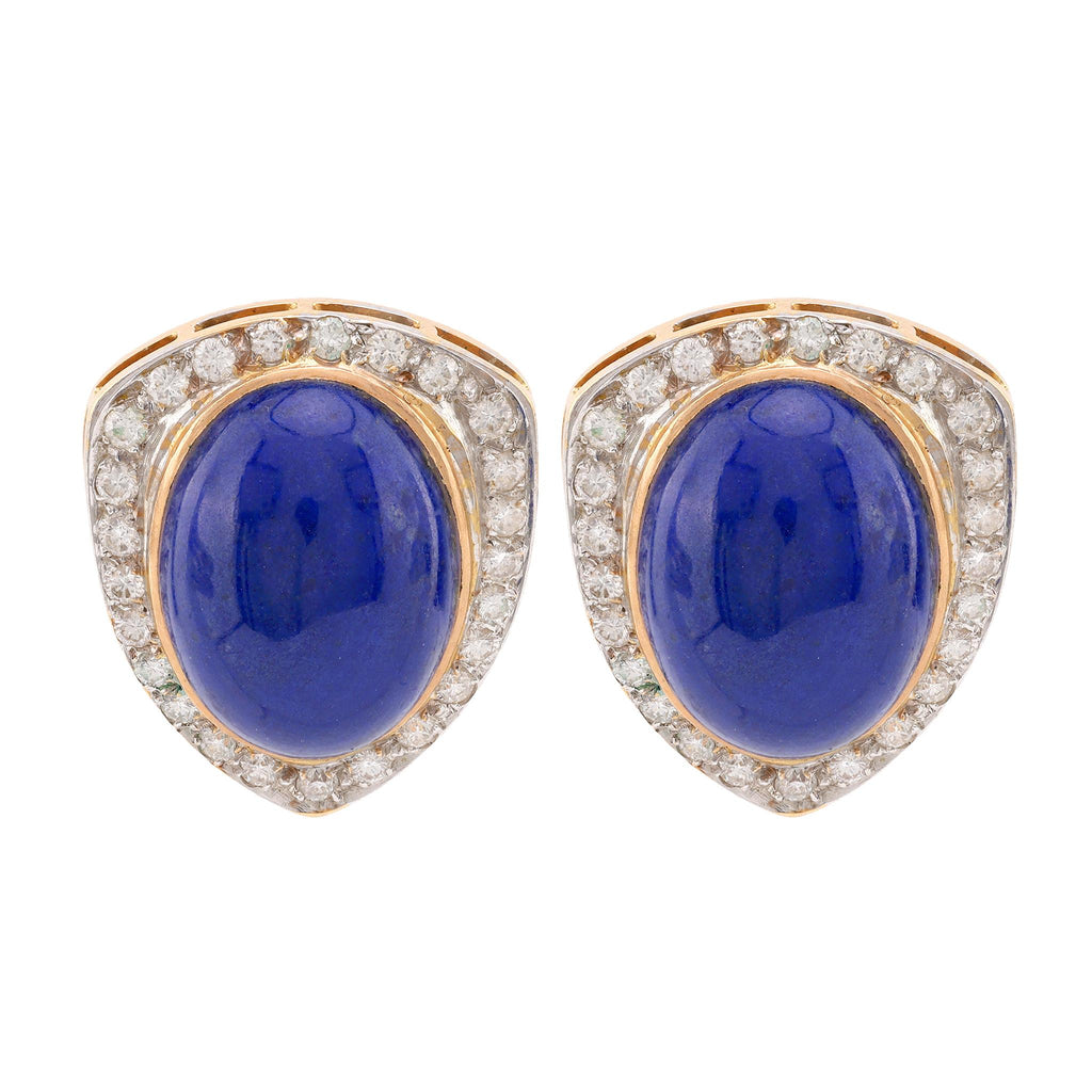 Vintage Lapis Lazuli Diamond 14K Yellow Gold Earrings Jack Weir & Sons