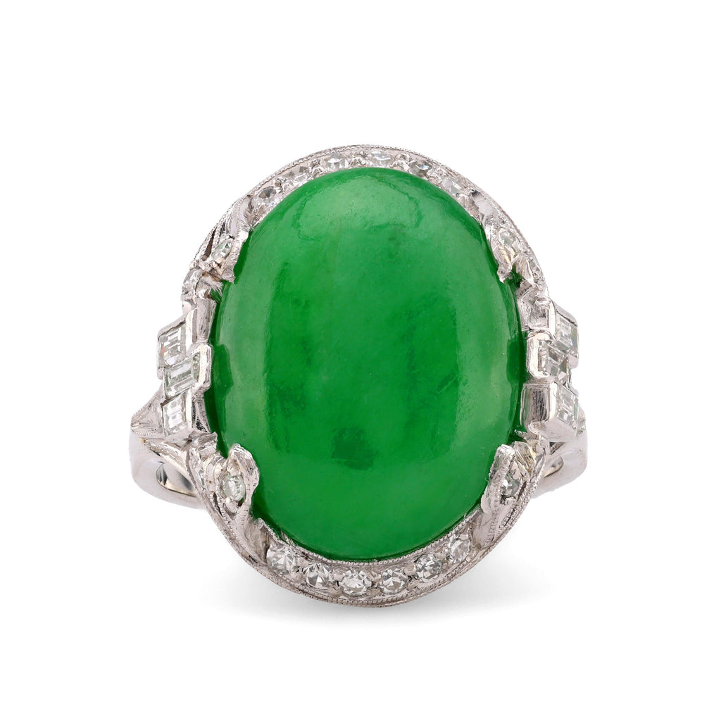 Art Deco French GIA 8.8 Carat Green Jade Diamond Platinum Ring  Jack Weir & Sons   