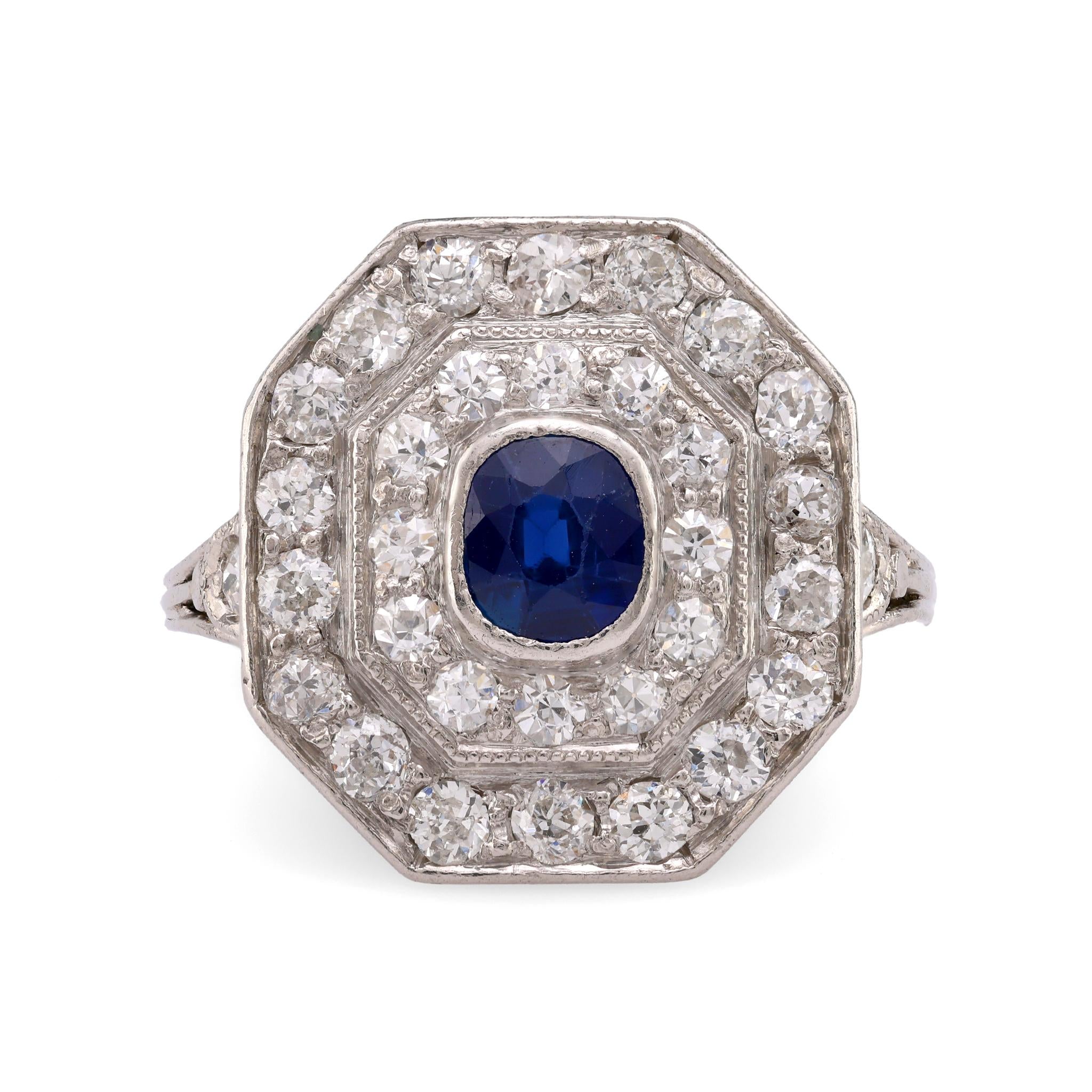 Edwardian Sapphire Diamond Platinum Double Halo Ring  Jack Weir & Sons   