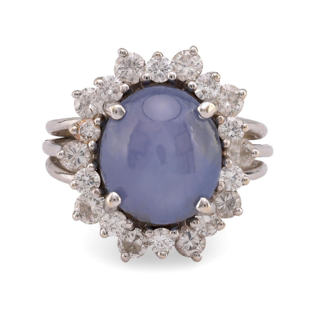 Mid Century 8.6 Carat Star Sapphire Diamond 14K White Gold Cluster Ring  Jack Weir & Sons   