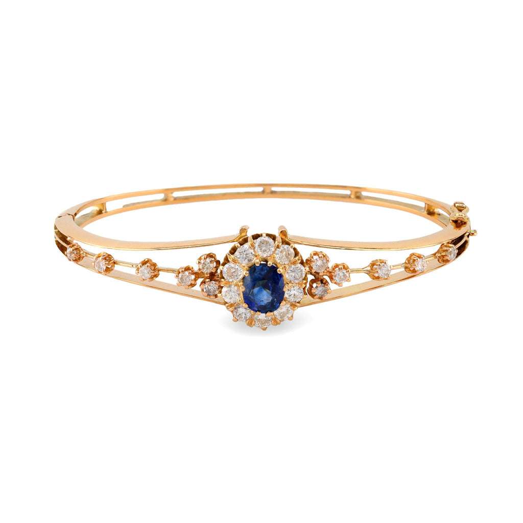 Victorian Inspired Sapphire Diamond 18K Yellow Gold Bangle Bracelets Jack Weir & Sons   