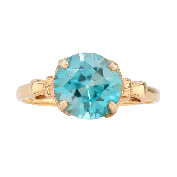 Retro Birks Blue Zircon 14K Yellow Gold Solitaire Engagement Ring  Birks   