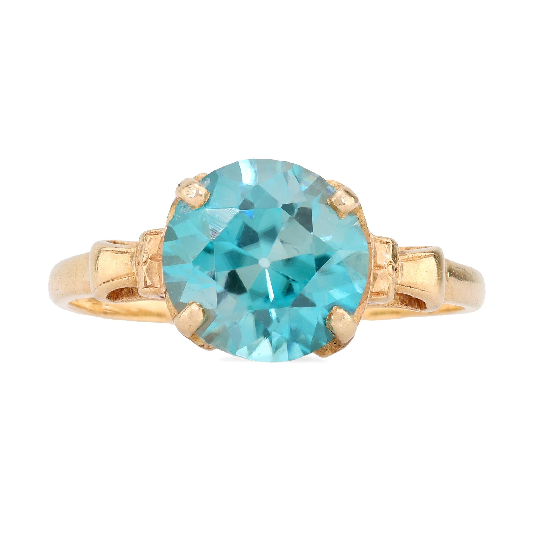 Retro Birks Blue Zircon 14K Yellow Gold Solitaire Engagement Ring Rings Birks   