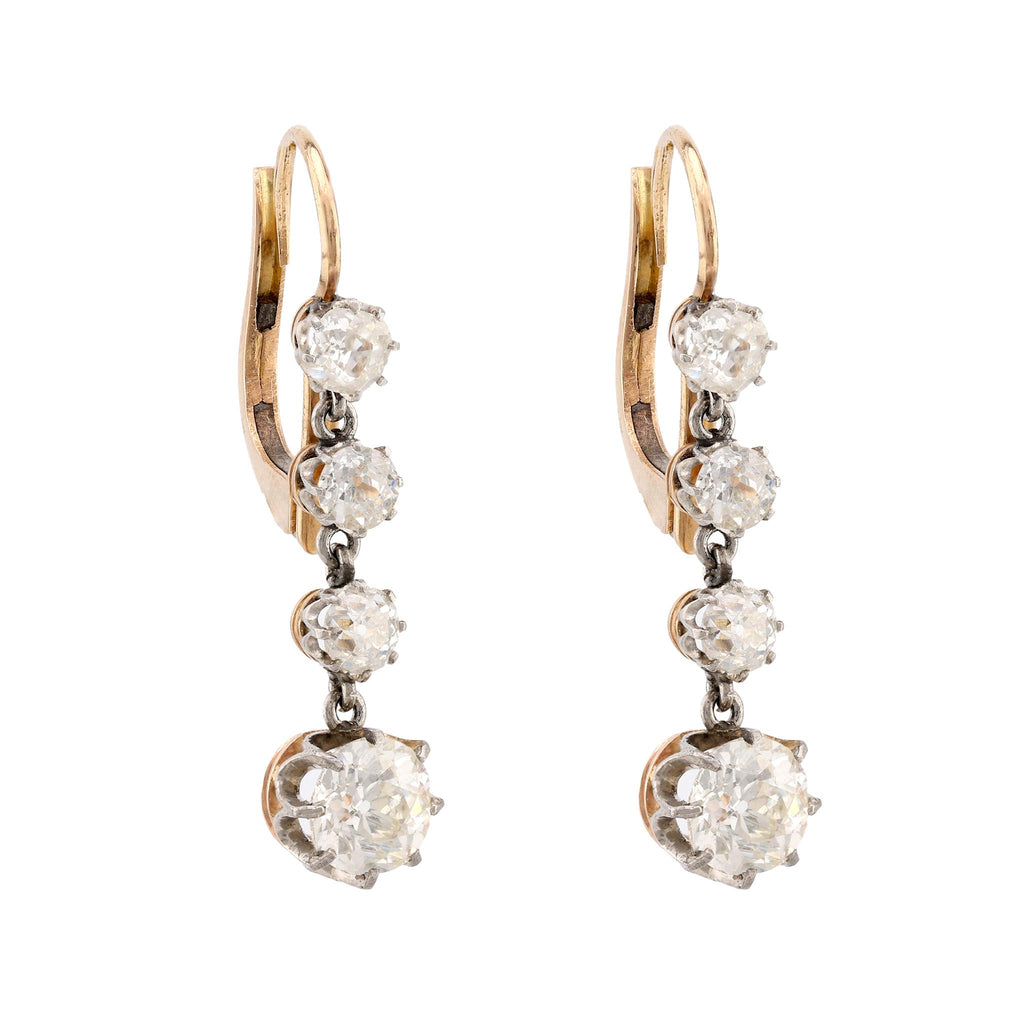 Edwardian 2.9 Carat Total Weight Diamond 14K Yellow Gold Dangle Earrings  Jack Weir & Sons   