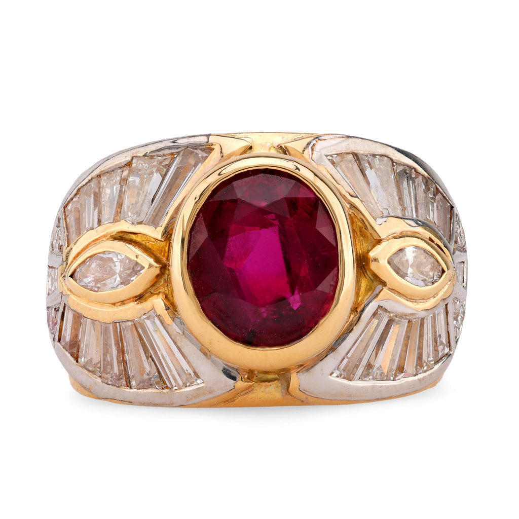 Vintage 2.3 Carat Oval Ruby Diamond 18K Yellow Gold Cocktail Ring  Jack Weir & Sons   