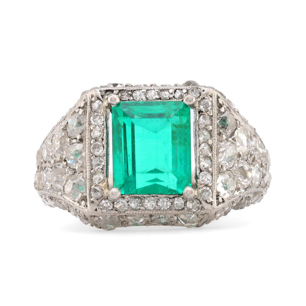 Art Deco GIA 2.02 Carat Emerald Diamond Platinum Ring  Jack Weir & Sons   