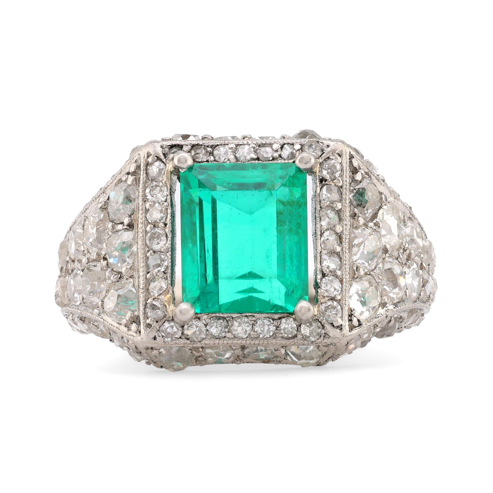 Art Deco GIA 2.02 Carat Emerald Diamond Platinum Ring  Jack Weir & Sons   