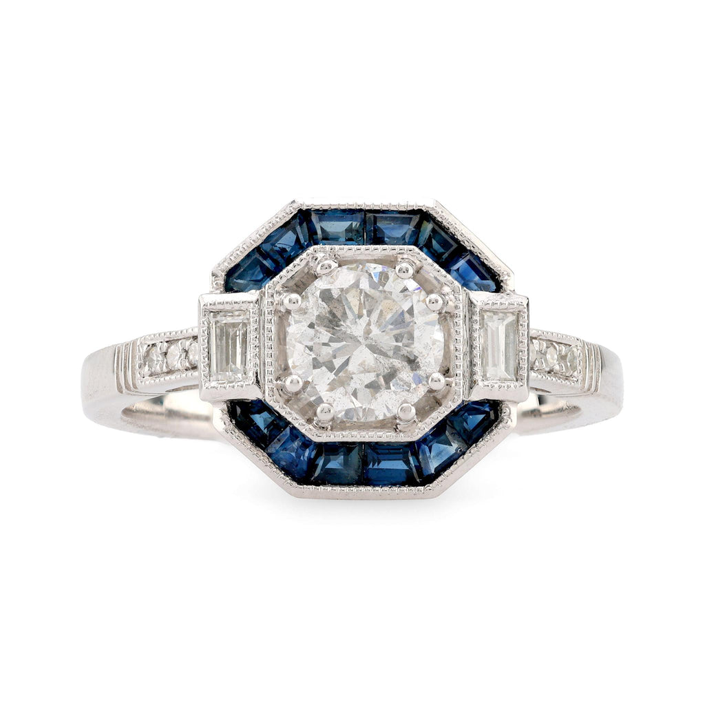 Art Deco Style Diamond Sapphire Platinum Ring  Jack Weir & Sons   