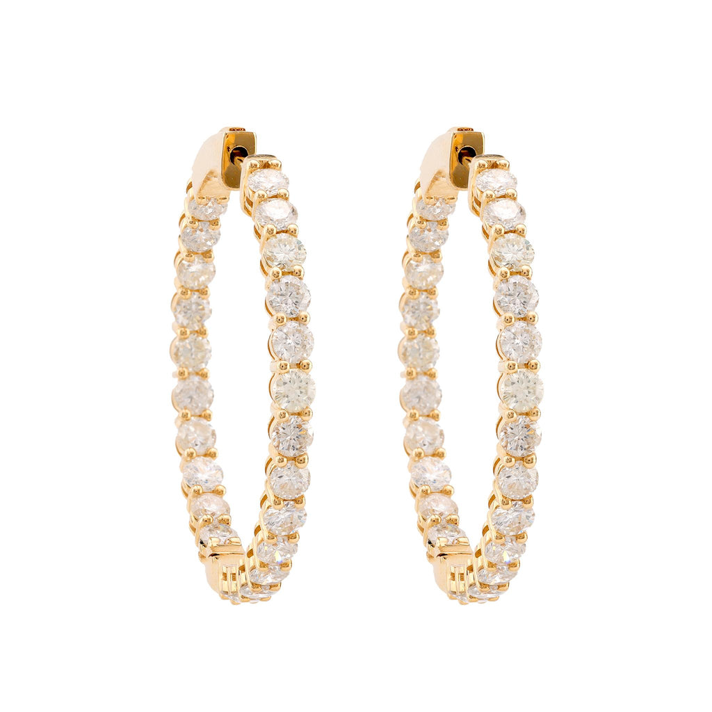 Modern 4.26 Carat Total Weight Diamond 14K Yellow Gold In/Out Hoop Earrings  Jack Weir & Sons   