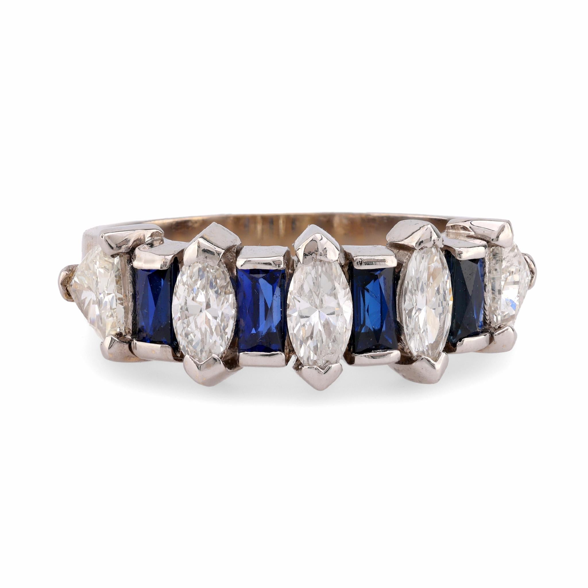 Modern Diamond Sapphire 18K White Gold Band  Jack Weir & Sons   