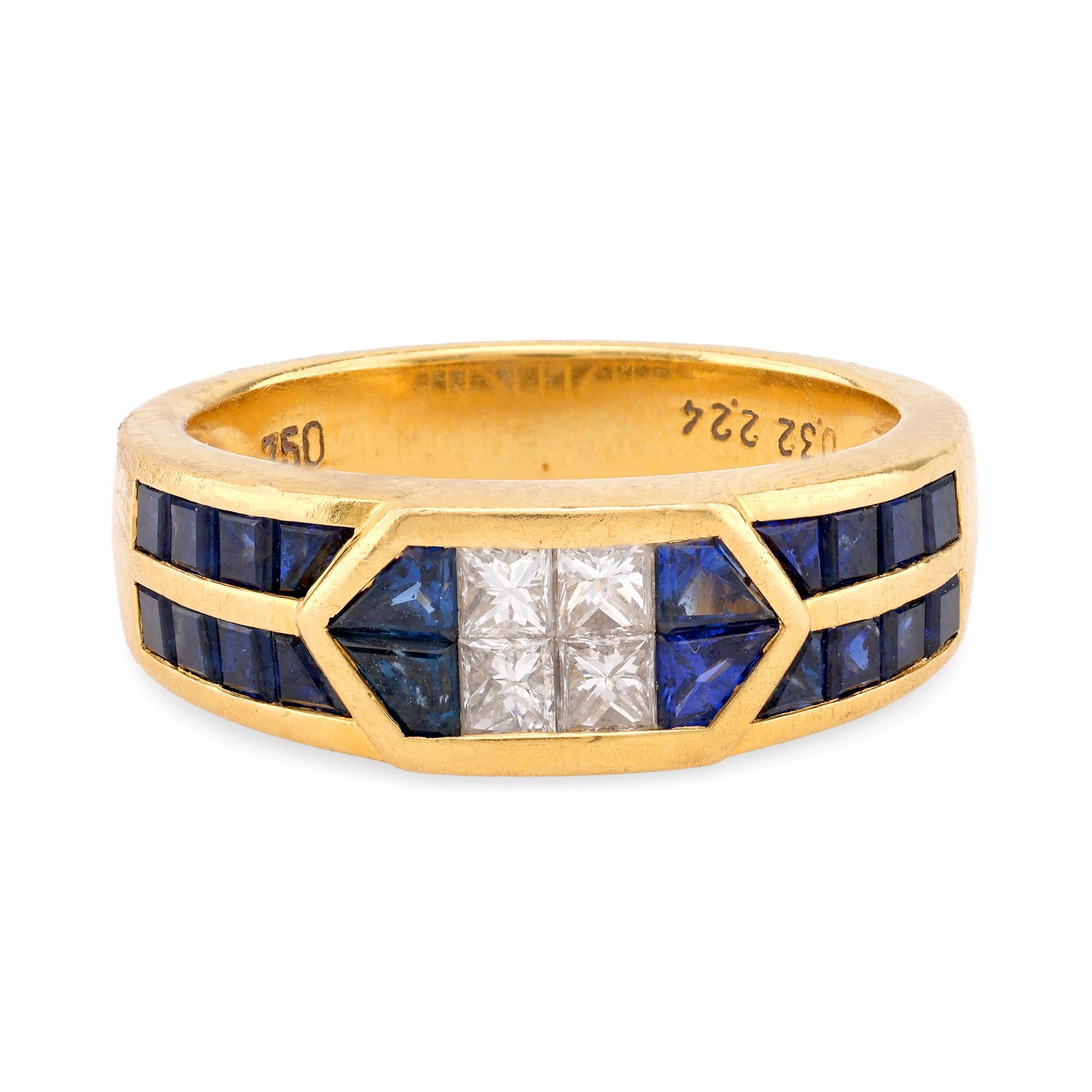 Vintage 2.24 Carat Sapphire Diamond 18K Yellow Gold Band  Jack Weir & Sons   