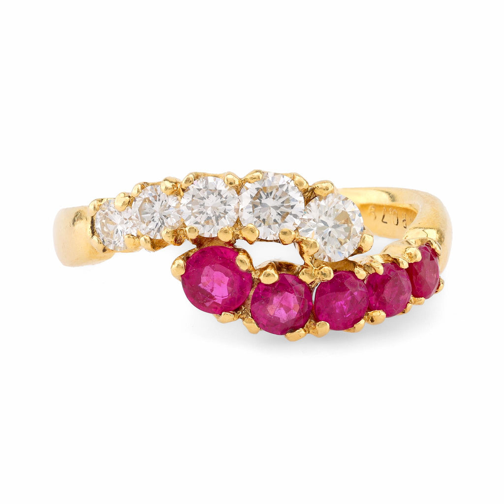 Vintage Ruby Diamond 18K Yellow Gold Bypass Ring