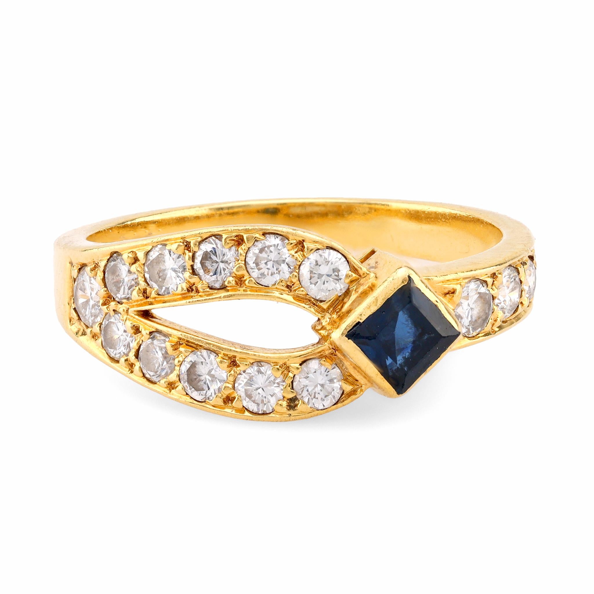 Mauboussin Vintage French Sapphire Diamond 18K Yellow Gold Ring  Mauboussin   