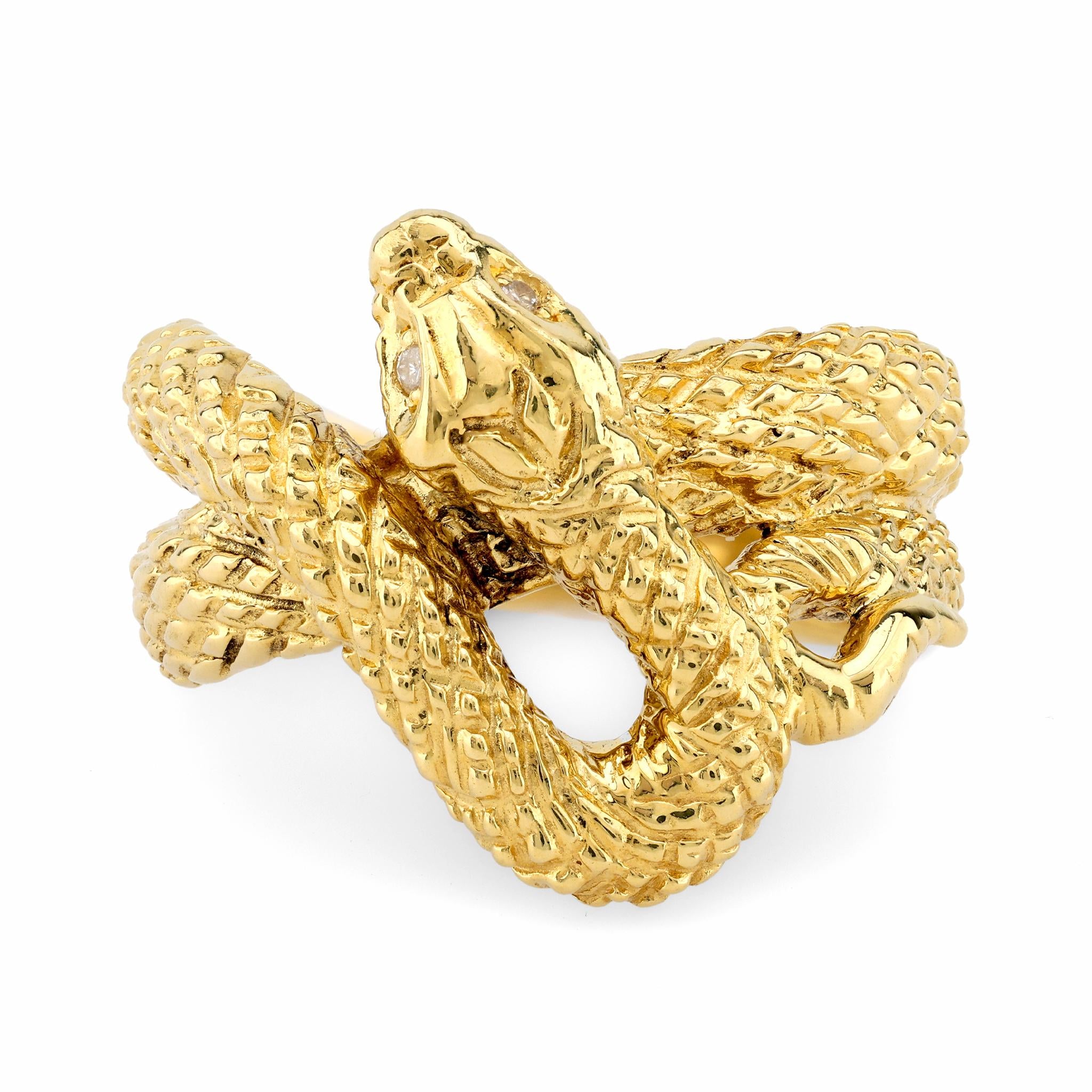 Vintage Diamond 18K Yellow Gold Snake Ring