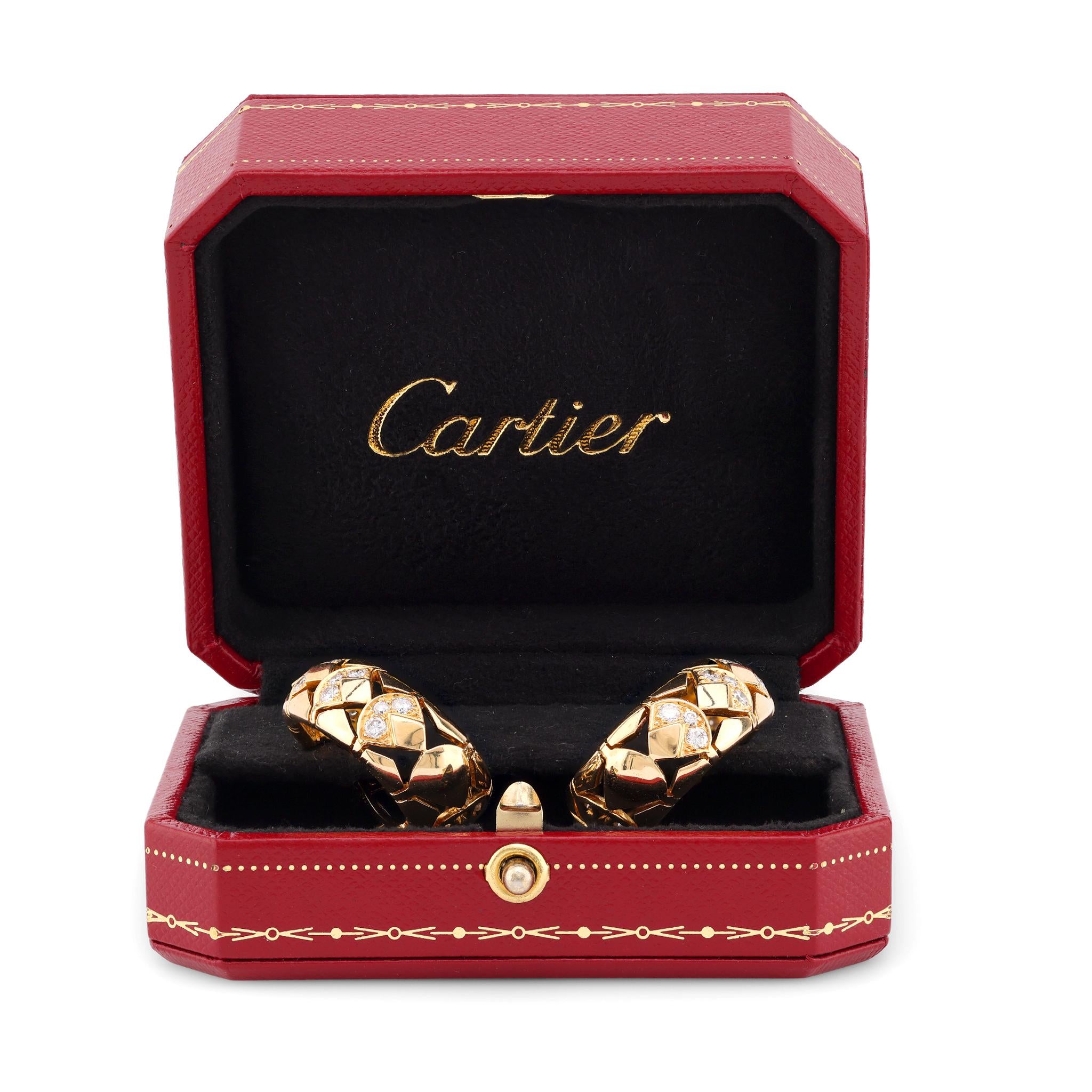 Cartier Paris Diamond 18K Yellow Gold Oval Hoop Earrings Earrings Cartier   