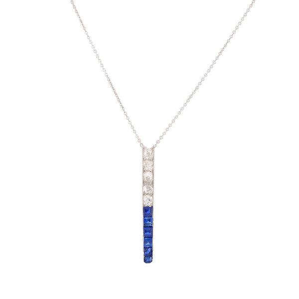 Art Deco Old Mine Cut Diamond Sapphire Platinum Necklace  Jack Weir & Sons   