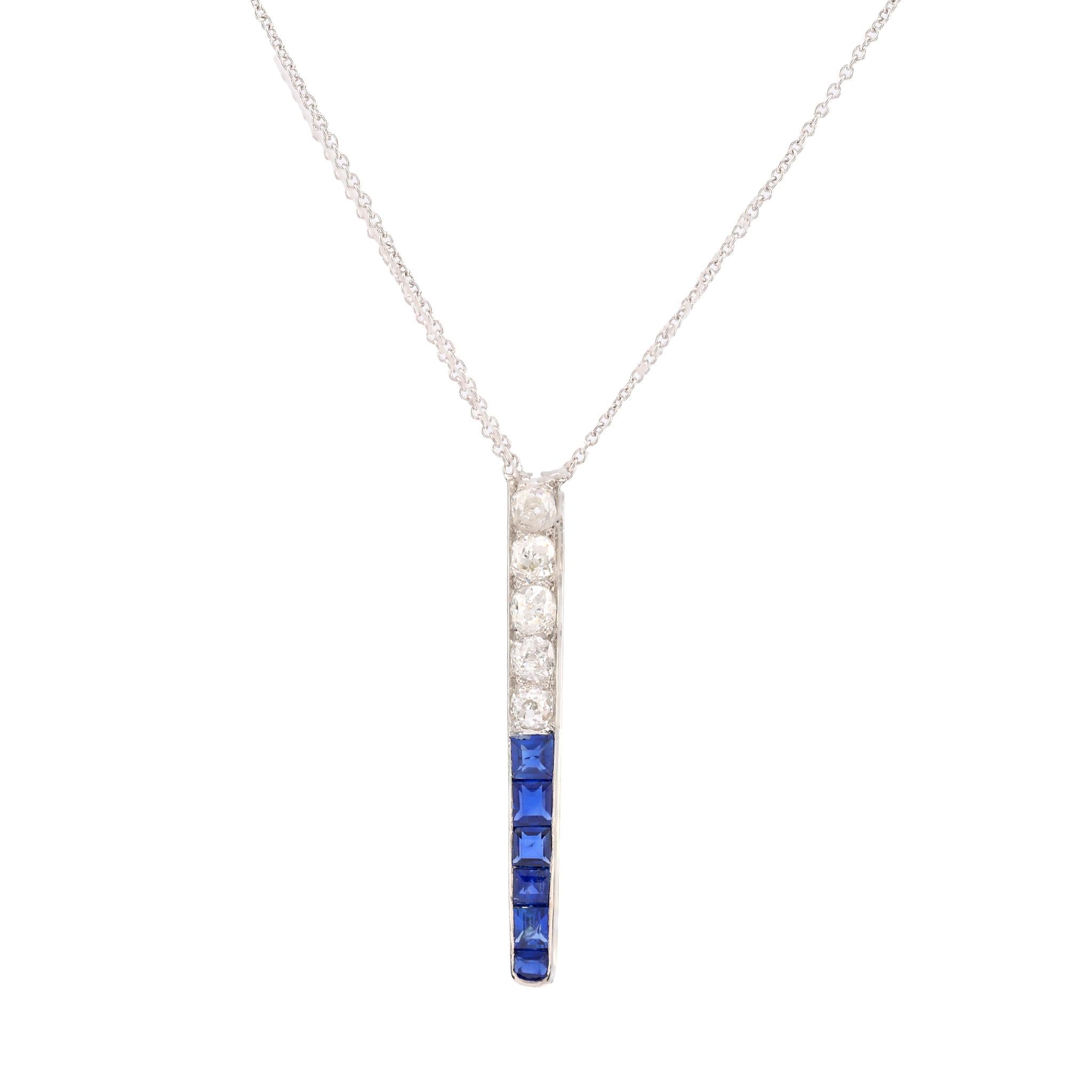 Art Deco Old Mine Cut Diamond Sapphire Platinum Necklace  Jack Weir & Sons   