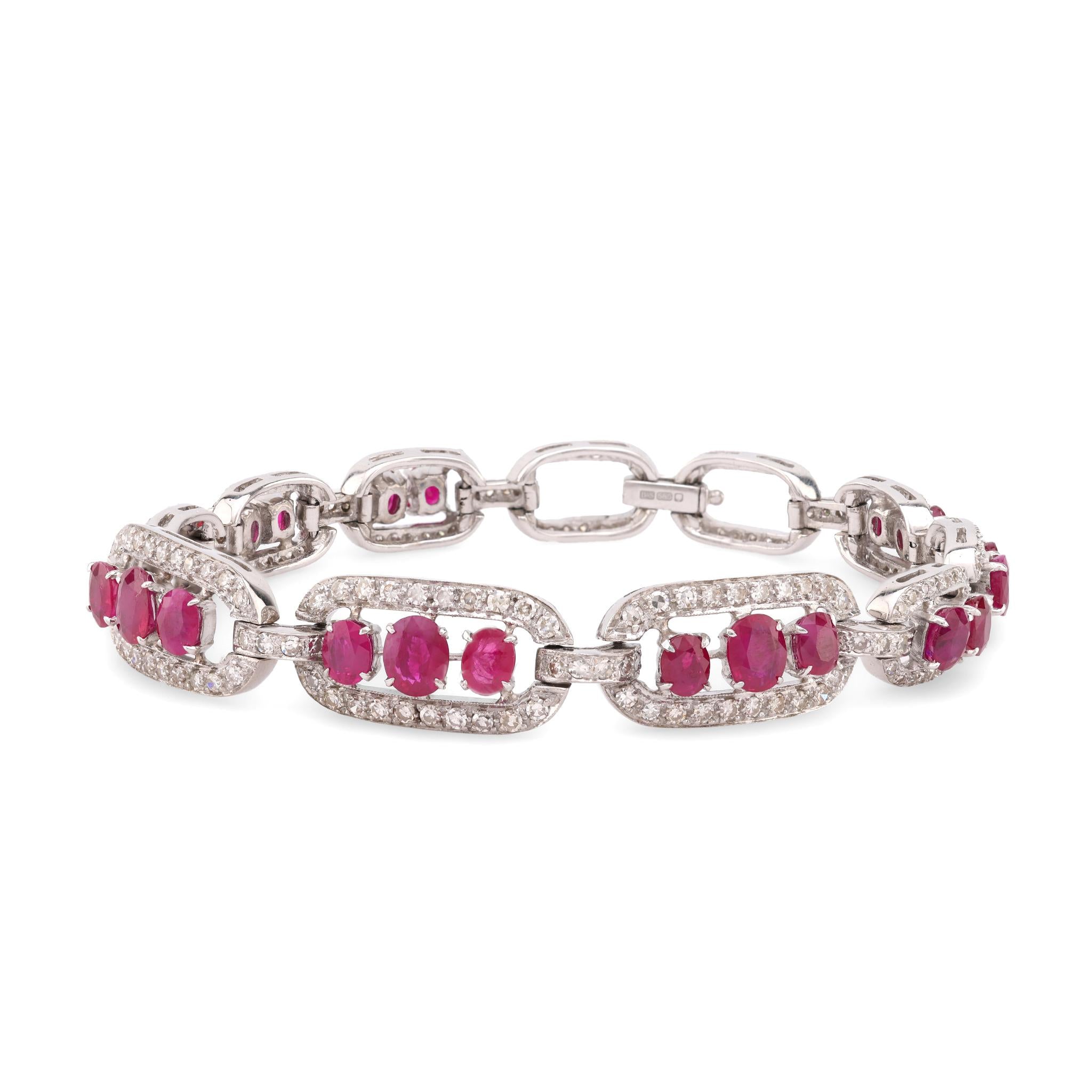 Mid Century GIA 8.2 Carat Total Weight Ruby Diamond 14K White Gold Bracelet  Jack Weir & Sons