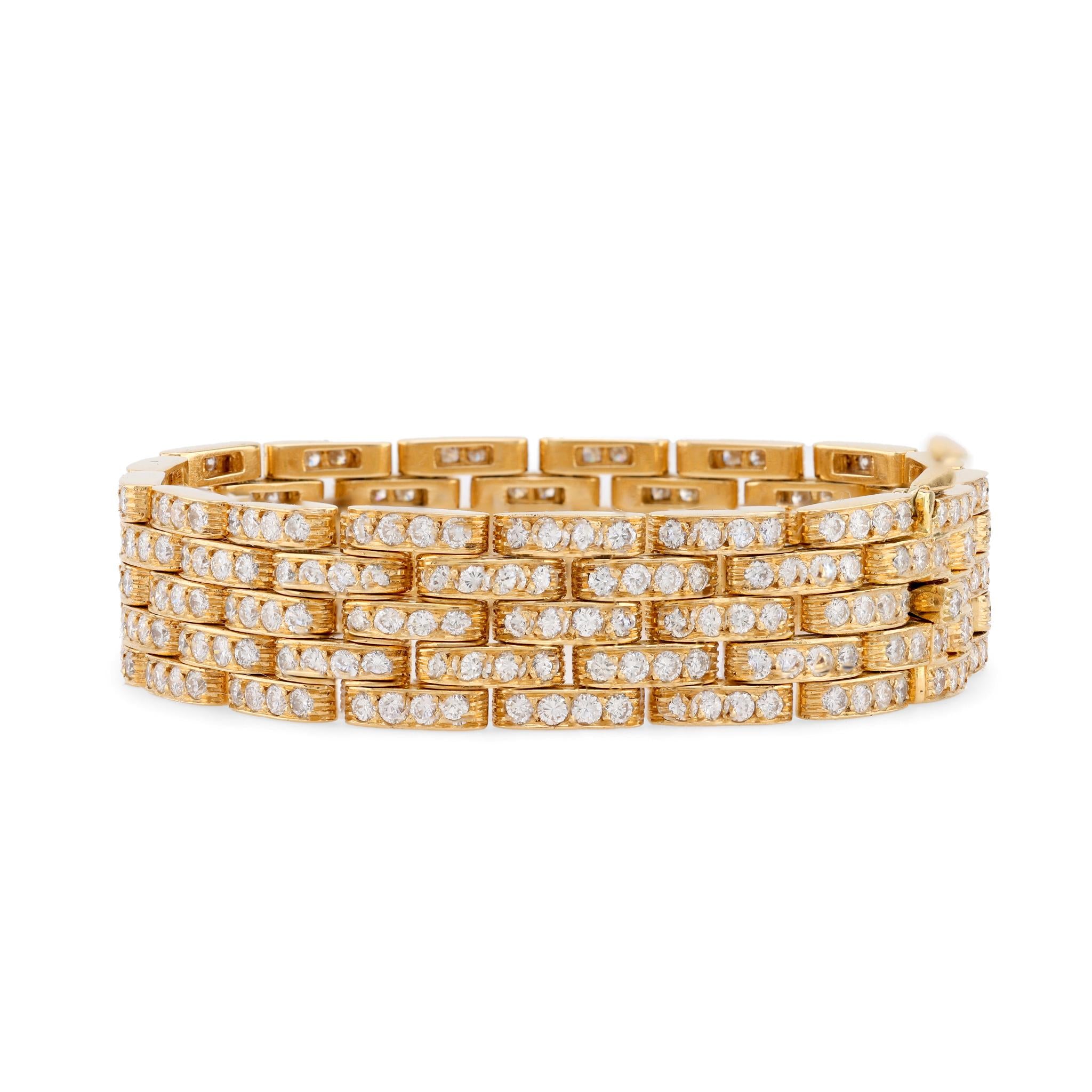 Cartier French 13.5 Carat Diamond 18K Yellow Gold Maillon Panthére 5Row Bracelet Bracelets Cartier   