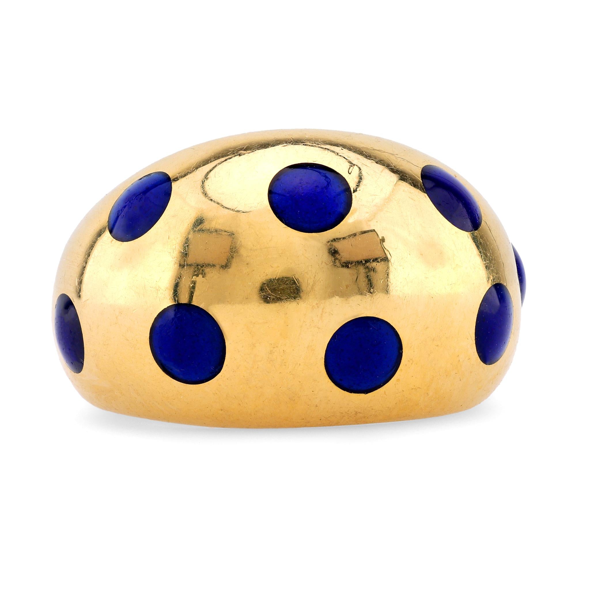 Van Cleef & Arpels French 18K Yellow Gold Enamel Polka Dot Dome Ring  Van Cleef & Arpels   