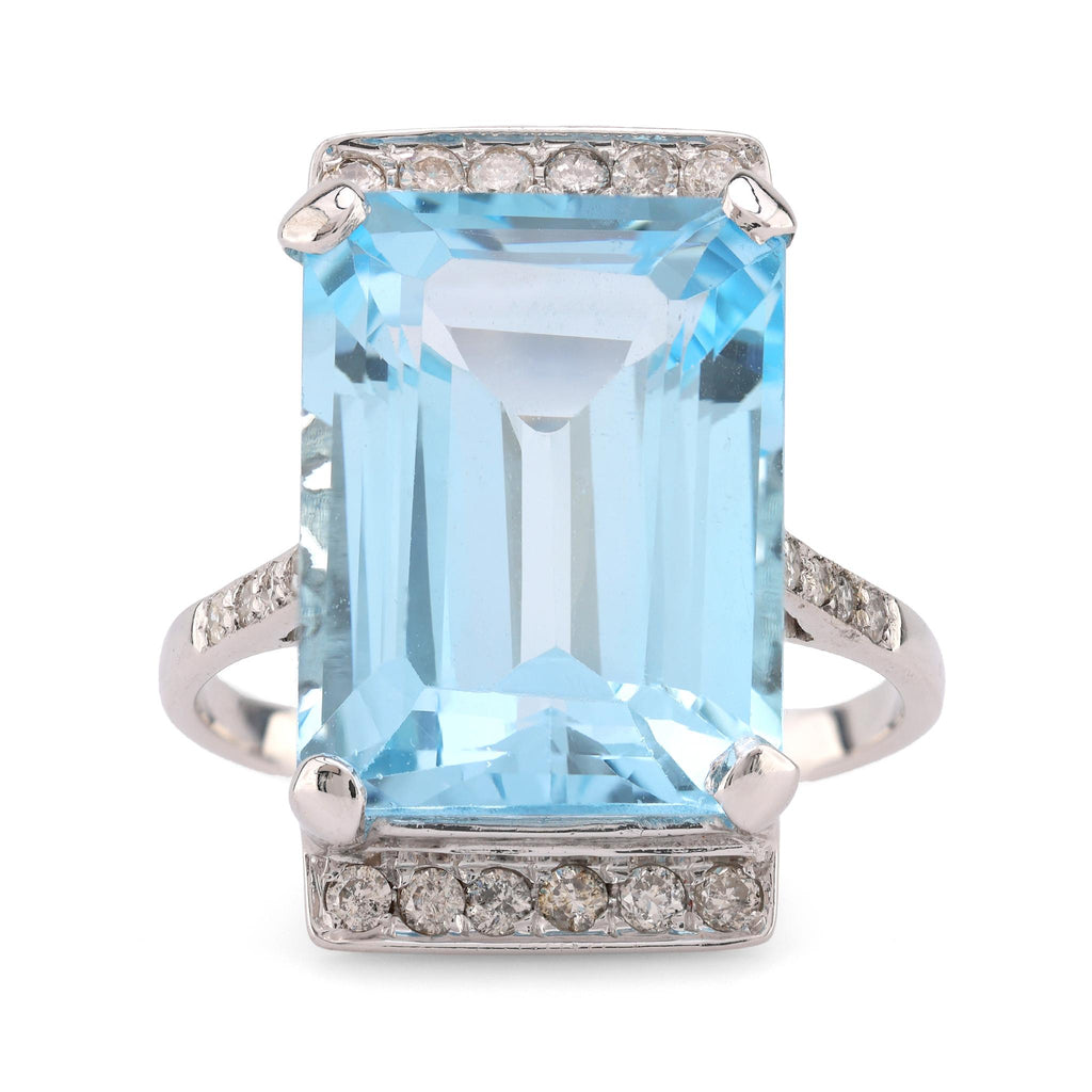 Mid Century French 12 Carat Aquamarine Diamond 18K White Gold Cocktail Ring  Jack Weir & Sons   