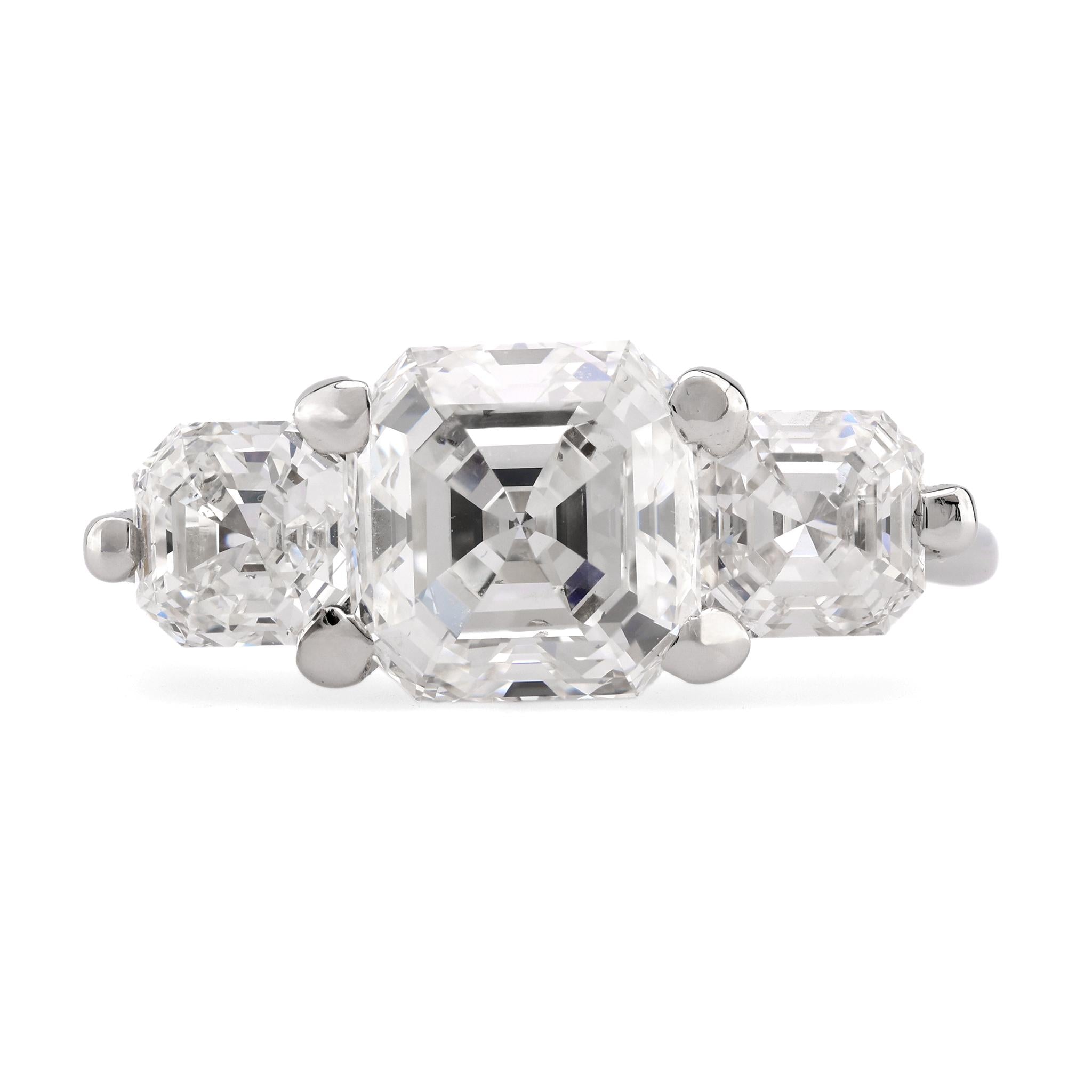 GIA 4 Carat Asscher Cut Diamond Platinum Three Stone Ring  Jack Weir & Sons   