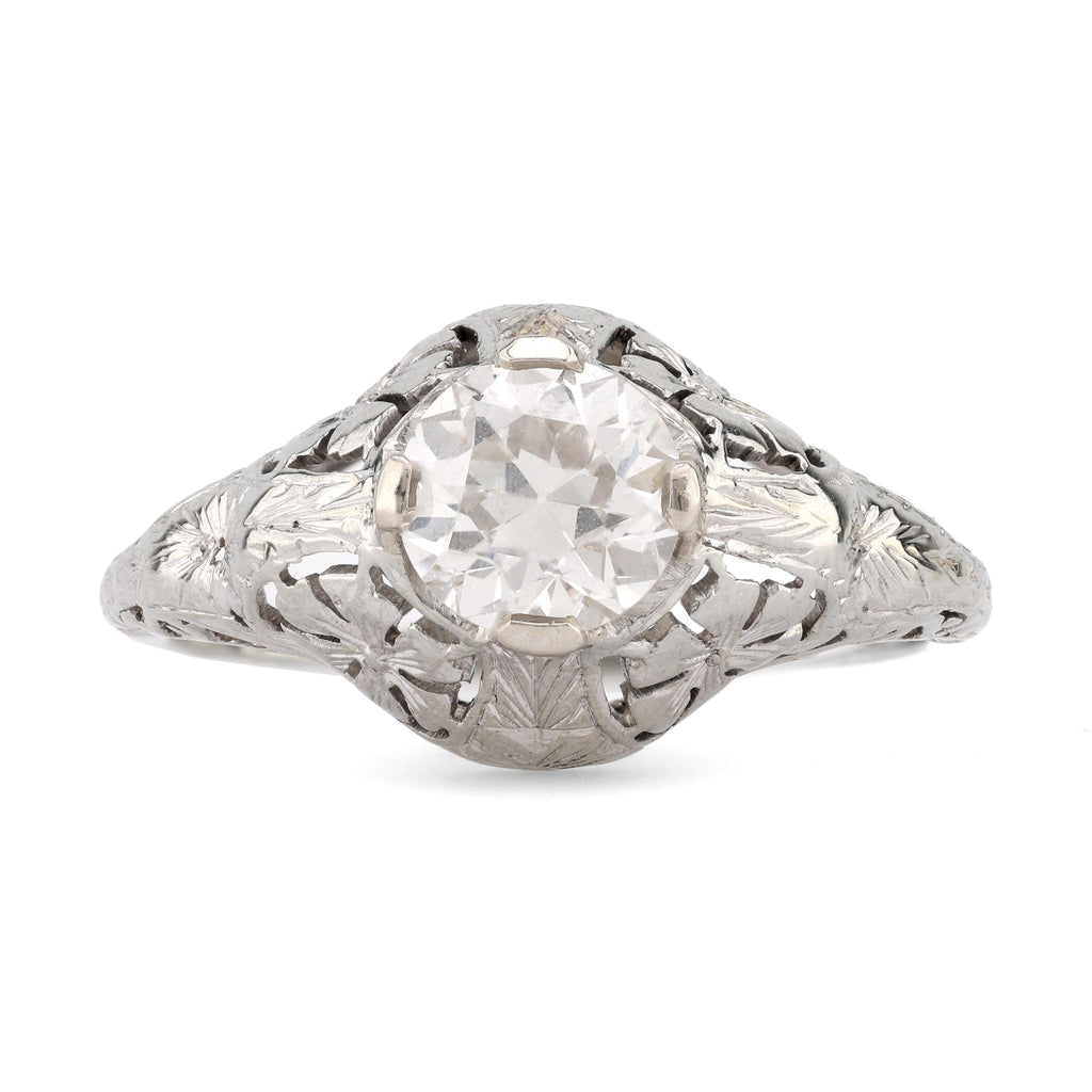 Art Deco GIA 1.23 Carat Diamond 18K White Gold Engagement Filigree Ring  Jack Weir & Sons   