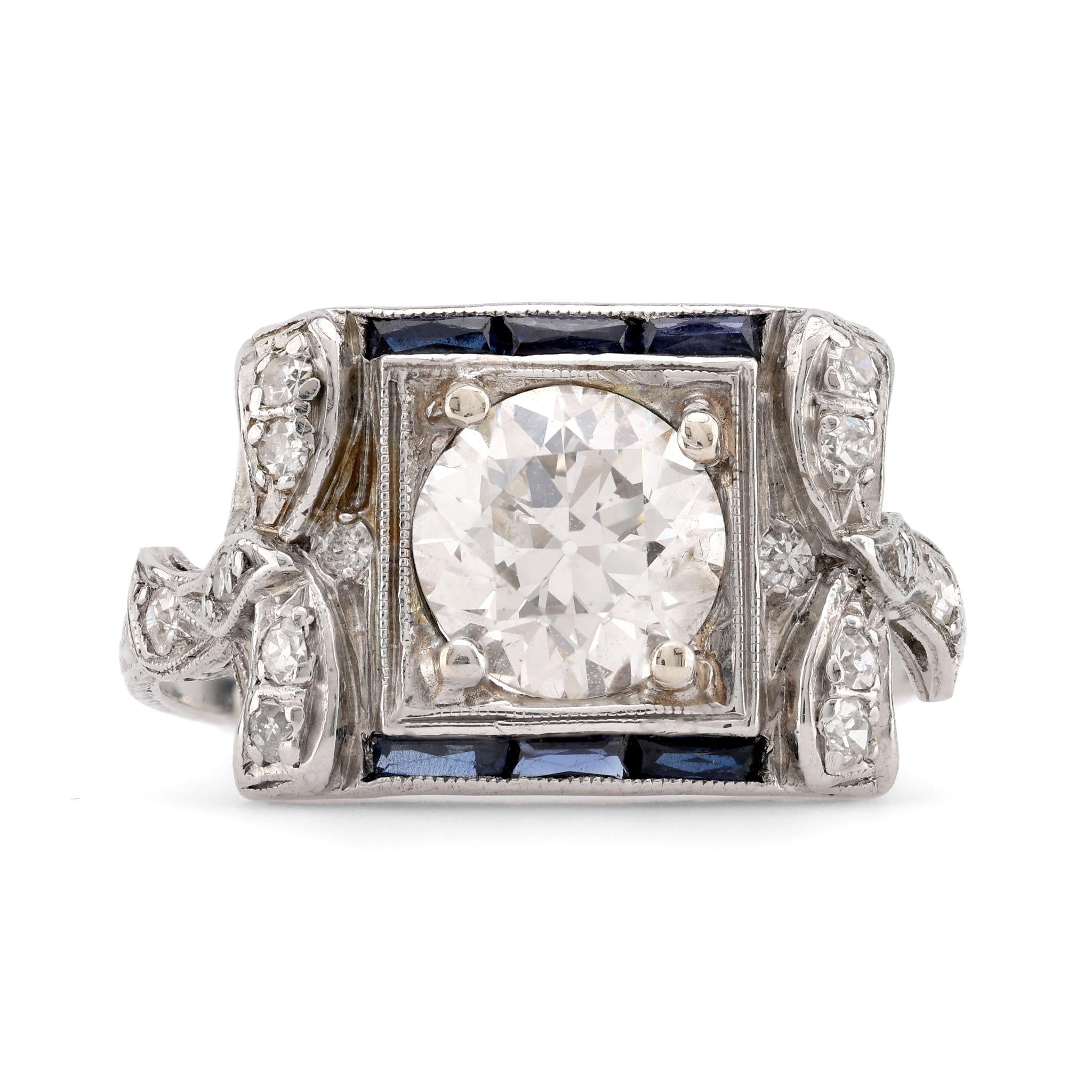 Art Deco Diamond Sapphire Platinum Cocktail Ring  Jack Weir & Sons   